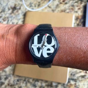 LOVE Swatch watch w/leather band